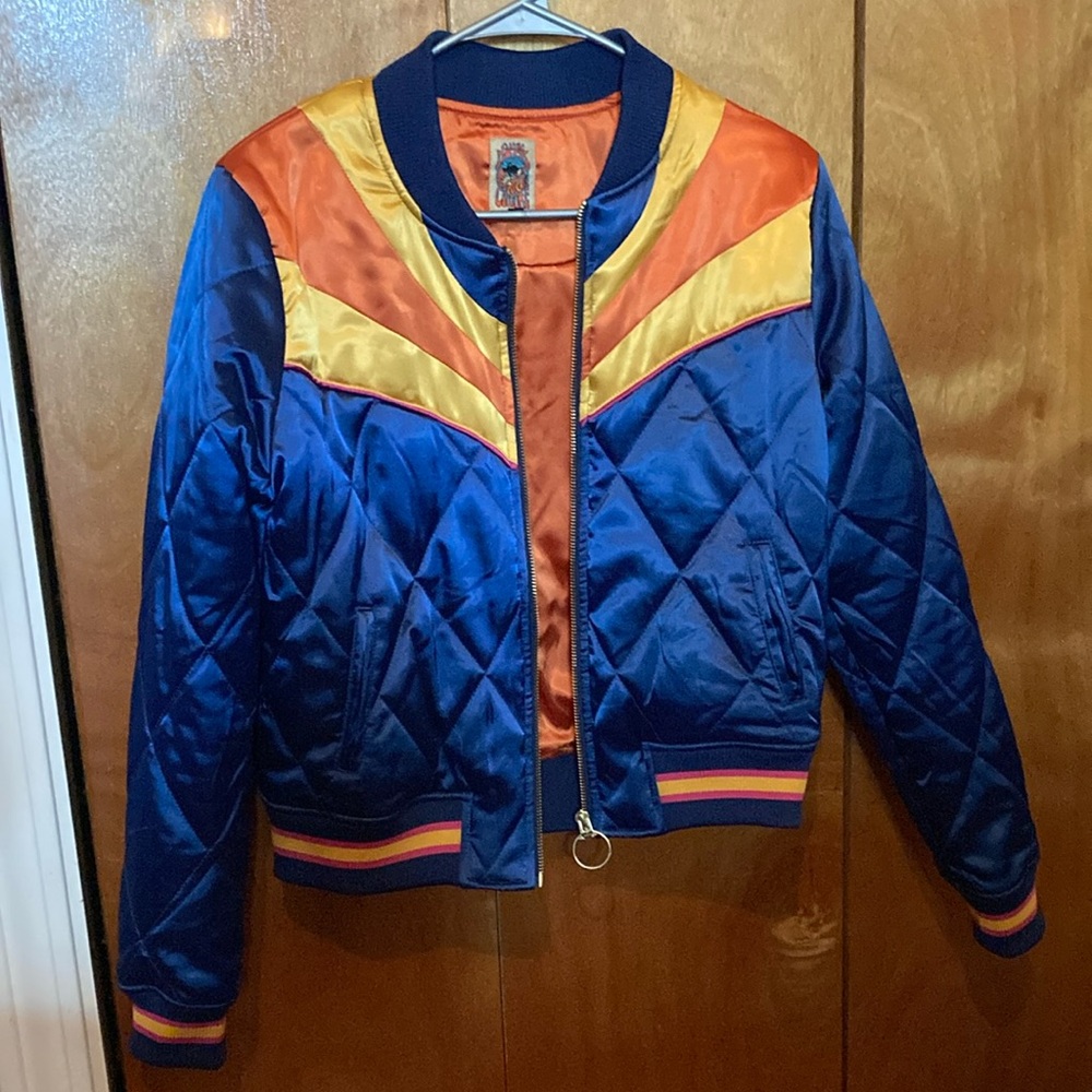 Rising Sun Satin Bomber Jacket - Blue, Orange, Yellow